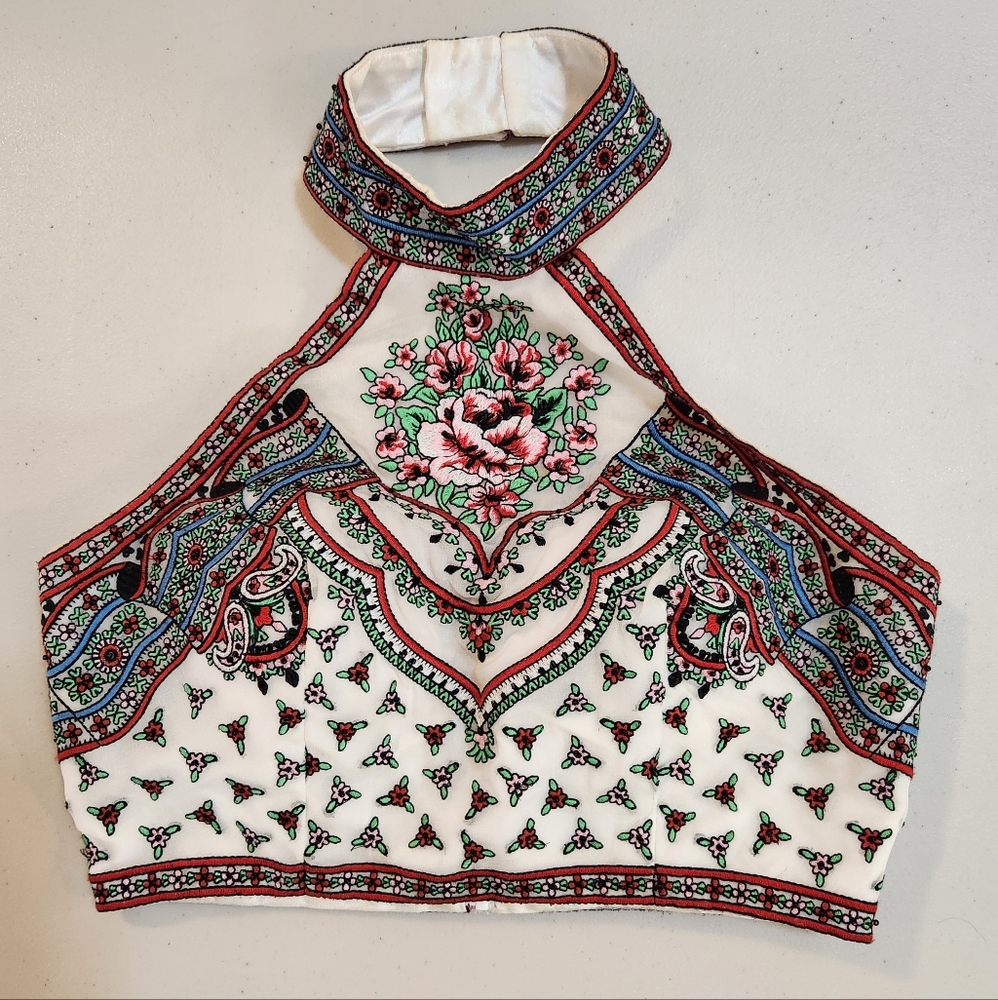 Sherri Hill Beaded Embroidered Halter Top Size 2 Beautiful White Colorful - Picture 8 of 16